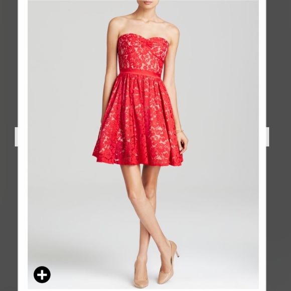 Strapless Sweetheart Dresses with Cascade Skirt Red Plus Size
